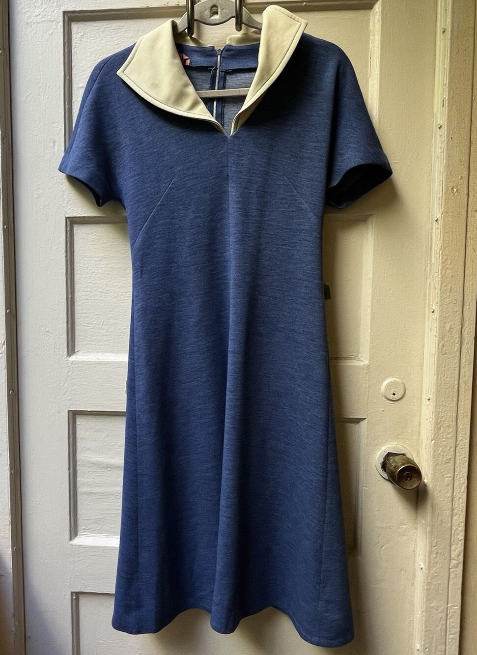 Vintage Sailor Dress XS Blue Knit Collared Preppy Nautical Academic Twee Indie